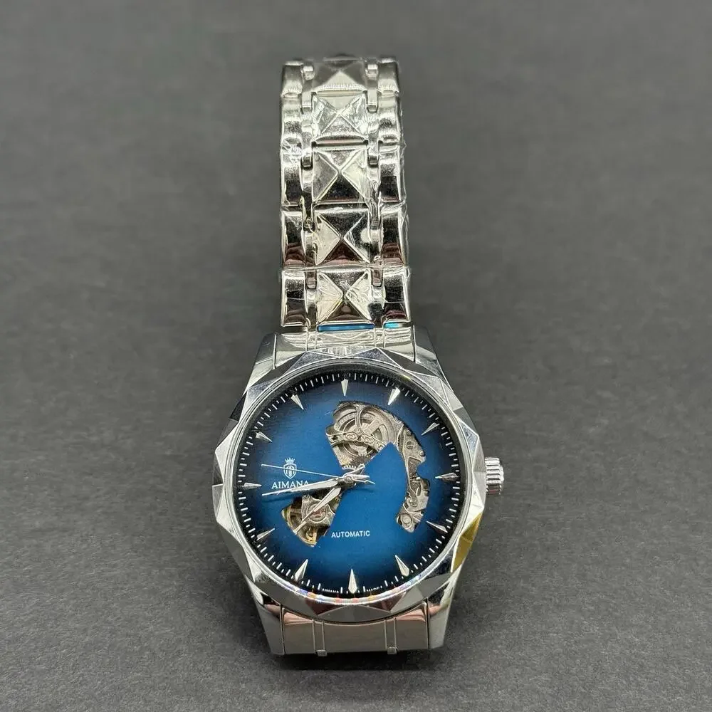 AIMANA Automatic Mechanical Watch Black Open Heart Dial Exhibition Caseback